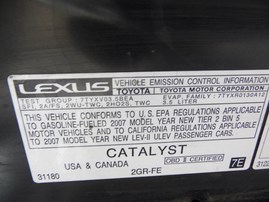 2007 LEXUS ES350 BLACK 3.5L AT Z17886
